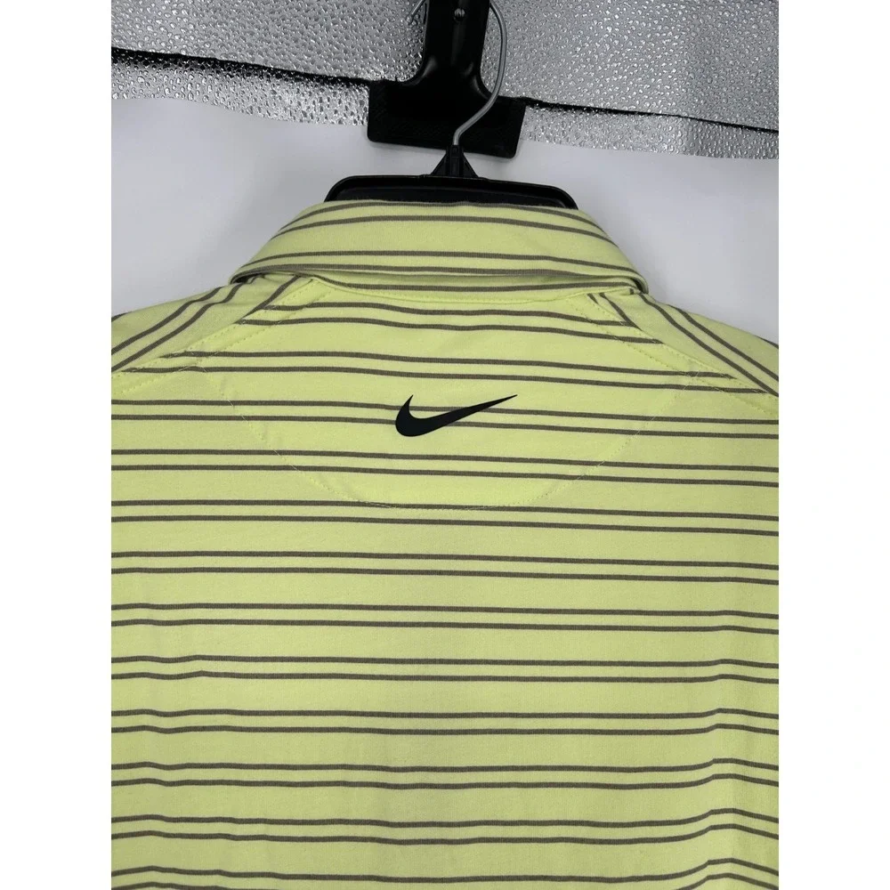 Nike Player Golf Polo Shirt Striped Dri Fit Flourescent Neon Yellow DA2972-736 M